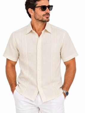 Scotch & Soda Short-Sleeve Button-Down Shirt in Cream. + A GIFT 🎁